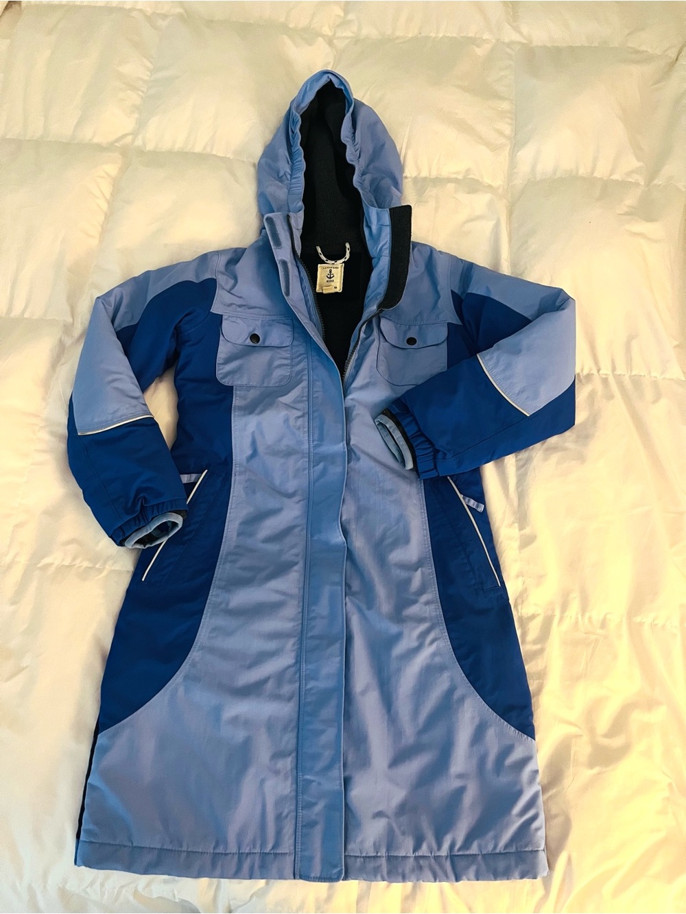 Kids Lands' End Two-Tone Light Blue and Navy Hooded Ski Coat The Squall Sz S 7-8